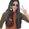 Feelin' Groovy-Black Long Beads/Ribbons Wig -Fancydress Shop 3400