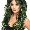 Long Streaked (Black/Green) Adult Wig -Fancydress Shop 70306