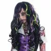 Black With Purple And Green Streaks Child Wig -Fancydress Shop 804310
